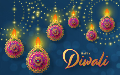 Happy diwali, deepavali the indian festival celebration on color background.