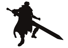 Silhouette Of A Warrior Fighting With A Big Sword.Knight,Hawk,Swordsman,Black Box,Brave,Fantasy,Quest
