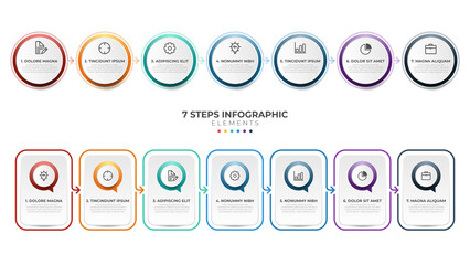 Poster - 7 list of steps, horizontal sequence with icon and number, infographic element template layout diagram