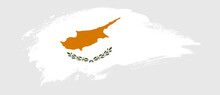 National Flag Of Cyprus With Curve Stain Brush Stroke Effect On White Background