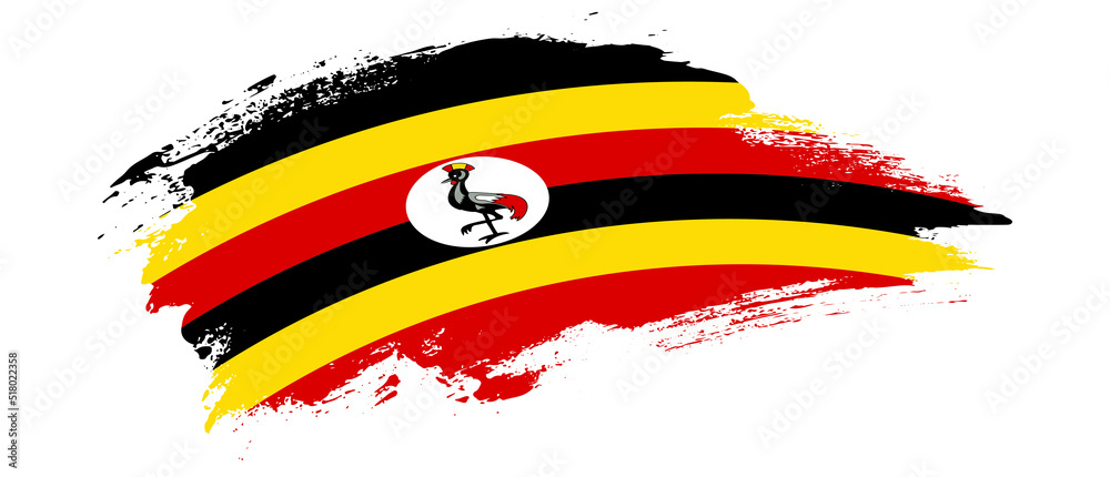National flag of Uganda with curve stain brush stroke effect on white ...