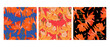 Set of three orange orchids patterns . Vector seamless backgrounds.