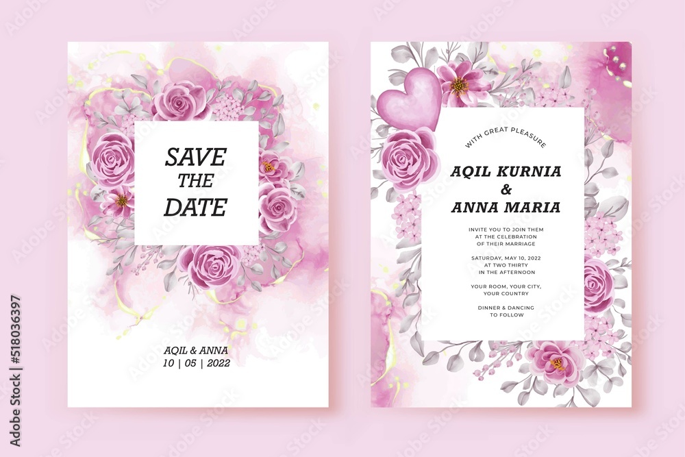 Beautiful rose pink wedding card template Stock Vector | Adobe Stock