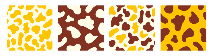 Poster - Trendy set seamless patterns of spotted animal skins. Abstract print in yellow, brown and beige colors. Vector illustration