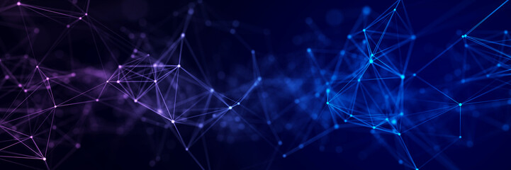 Poster - Futuristic geometric double data flow background with connecting dots and lines. Abstract digital background. Big data complex with connections. 3D rendering.