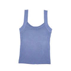 flatlay topview of Lying blue grey vest Tank top for women show with white background. Clipping Path.
