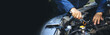 © Teerapong23 - Automobile,banner,auto mechanics,machine, standard auto repair service center, machine mechanics, auto maintenance engineer Concept of car repair service center banner by skilled technicians.