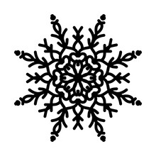 Simple Black Snowflake Icon, Vector Flat Single Black Color Shape Isolated On White. Christmas Sigh