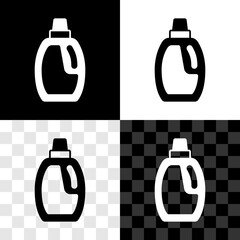 Set Plastic bottle for laundry detergent, bleach, dishwashing liquid or another cleaning agent icon isolated on black and white, transparent background. Vector