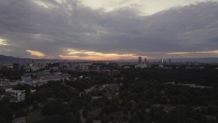 Wall Mural - Aerial view of twilight over the urban district in Sofia, Bulgaria