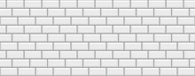 Brick Wall Outline Grid. Ceramic Pattern. Seamless Metro Background. White Kitchen Backsplash. Apron Faience Print. Cement Texture. Old Rectangle Brickwall. Vintage Stone Surface. Vector Illustration