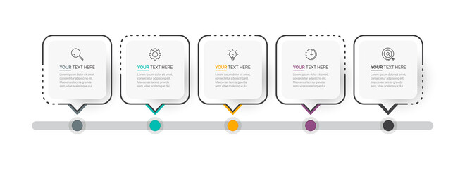 Wall Mural - Business Infographic template. Thin line process with square template design with numbers 5 options or steps. Vector illustration. Process chart. Abstract elements of graph, diagram with steps, option