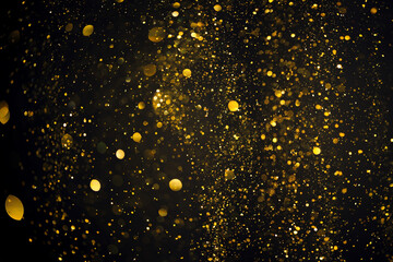 Wall Mural - Shiny golden glitter bokeh lights on black abstract background