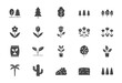 © Phoenix Icons - Plants flat black color icons. Vector illustration include icon - green fence, wood, houseplant, thuja, seedling, wildflower, cactus glyph silhouette pictogram for garden tree and bushes