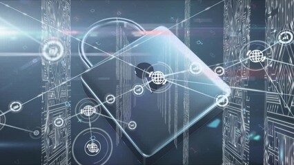 Poster - Animation of network of connections with icons over server room