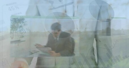 Poster - Animation of data processing and plants over caucasian businessman