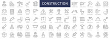 Construction Thin Line Icons Set. Simple Construction Icon Collection Isolated On White Background. Builder, Tools Icons. Vector Illustration