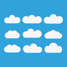 Different Types Of Clouds On A Blue Background. Vector Illustration