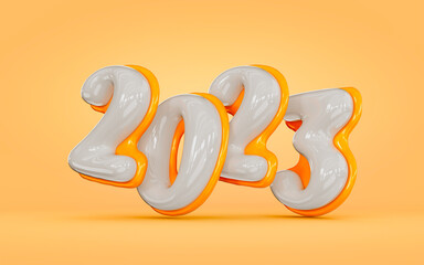 happy new year 2023 white number with orange background 3d render concept for festival holiday 