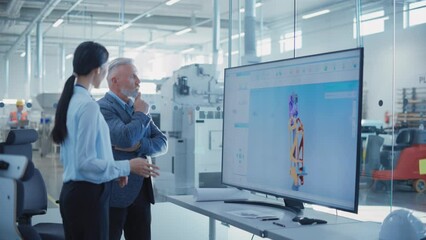 Fototapete - Factory Office Meeting: Engineer Talking with Industrial Parts Supplier About a Business Venture and Collaboration on Next Generation Hydraulics Mechanism for Heavy Industry Equipment.