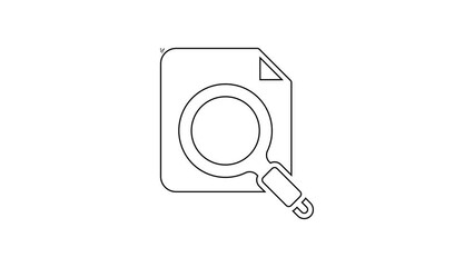 Poster - Black line Search concept with folder icon isolated on white background. Magnifying glass and document. Data and information sign. 4K Video motion graphic animation