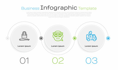 Poster - Set line Lock picks for lock picking, Bandit and TV News car. Business infographic template. Vector