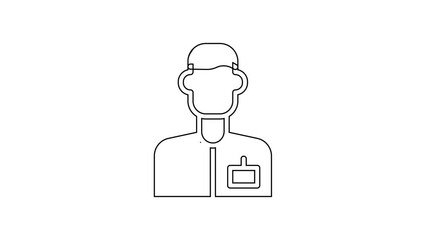 Poster - Black line Analyst engineer icon isolated on white background. 4K Video motion graphic animation