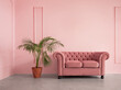 Elegant sofa in the empty pink room with copy space