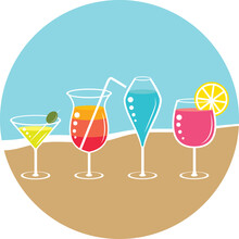 Beautiful And Colorful Cocktails On The Beach. Vector Avatar Icon.