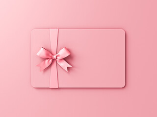 Poster - All pink concept blank pink pastel color gift card or gift voucher with pink ribbon bow isolated on pink pastel color background with shadow minimal concepts 3D rendering