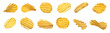Set of ridged crispy potato chips on white background. Banner design