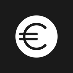 Canvas Print - Euro coin dark mode glyph ui icon. Currency and money. Golden euro cent. User interface design. White silhouette symbol on black space. Solid pictogram for web, mobile. Vector isolated illustration