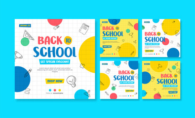 Back to school social media post. Colorful social media template. Trendy editable social media template