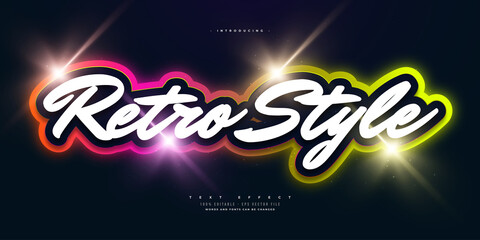 Wall Mural - colorful retro text effect. editable retro text style with glowing neon effect