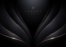 Black Background With Layered 3d Abstract Curve Shape. Minimal Luxury Template Design With Gold. Vector Illustration,
