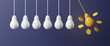 Creativity concept with light bulbs on blue background. Concept of the great business idea. Idea generation and development. Start up financial or project founding web banner. 3d render illustration