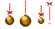 Gold Christmas bauble tree decorations with other design elements isolated against a white background.