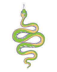 Poster - Vector outline snake. Magic symbol. Serpent art in trendy style. Wicca moon goddess symbol. Vector illustration. Tattoo, astrology, alchemy, boho and magic symbol. Coloring book.