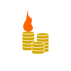 Poster - Money and fire icon. Worthless money and inflation logo isolated on white background