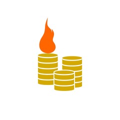 Sticker - Money and fire icon. Worthless money and inflation logo isolated on white background