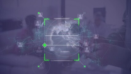 Poster - Animation of data, globe and connections over caucasian man using smartphone