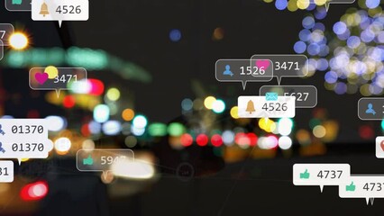 Poster - Animation of social media icons and connections over city