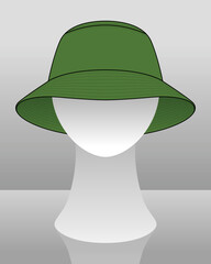 Wall Mural - Blank Army Bucket Hat Template On Mannequin Head, Vector File.