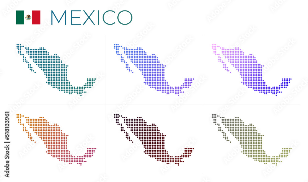 Mexico dotted map set. Map of Mexico in dotted style. Borders of the ...