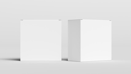 Two square boxes mock up. White gift boxes on white background. Front view.