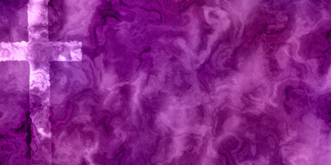 Wall Mural - cross on atmospheric marbled effect magenta plum with copy space