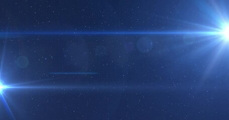 Poster - Animation of glowing lights and spots over blue background