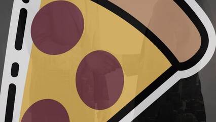 Poster - Animation of pizza slices over caucasian businessmen shaking hands