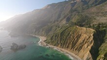 Aerial view of windy roads and mountains on the Pacific Coast highway 1 in Big Sur, Northern California