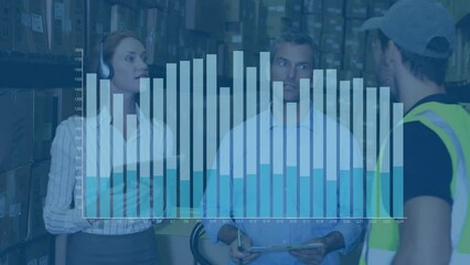 Poster - Animation of financial data processing over diverse ware house workers